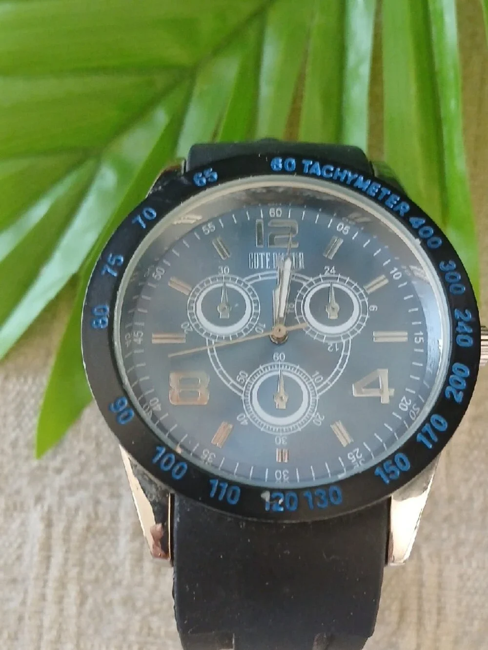 Men's Black and Blue Sport Watch with Silicone Strapiii77 I i I u